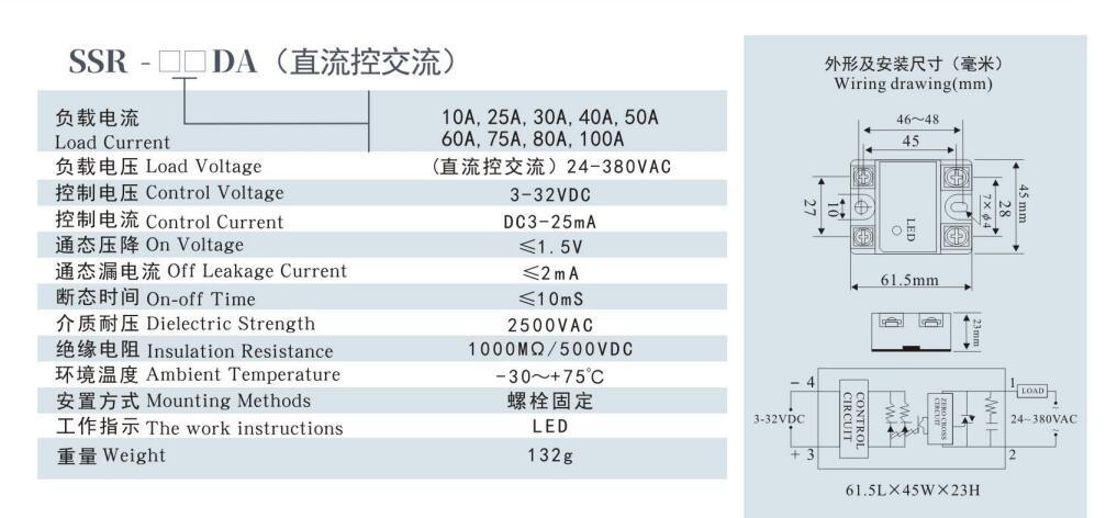 SSR-100da Solid State Relay, CE Proved Solid State Relay, 24-380VAC Single Solid State Relay, ISO9001 Passed Solid State Relay
