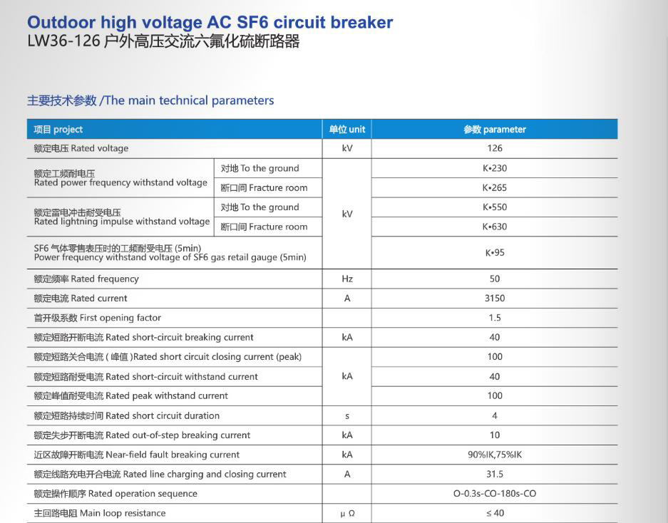 Lw36-126 Outdoor High Voltage AC Sf6 Circuit Breaker, ISO9001 Passed High Quality Sf6 Circuit Bearker, CE Proved Sf6 Circuit Breaker