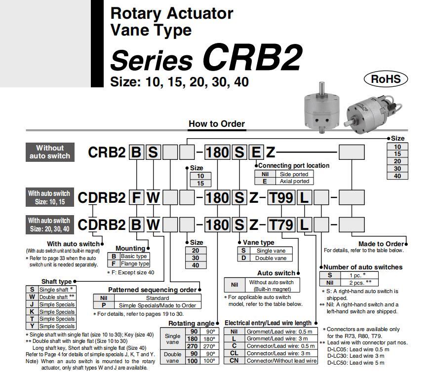 Cdrb2bw10-180s/D Rotary Actuator Cylinder; Cdrb2bw Series Vane Style Rotary Actuator Cylinder