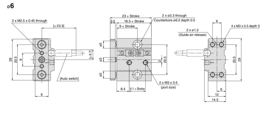 Mgj10-5/10/15/20 Series Miniature Guide Cylinder, Three Axis Cylinder, Three-Rod Guide Cylinder, High Quality Miniature Guide Rod Cylinder