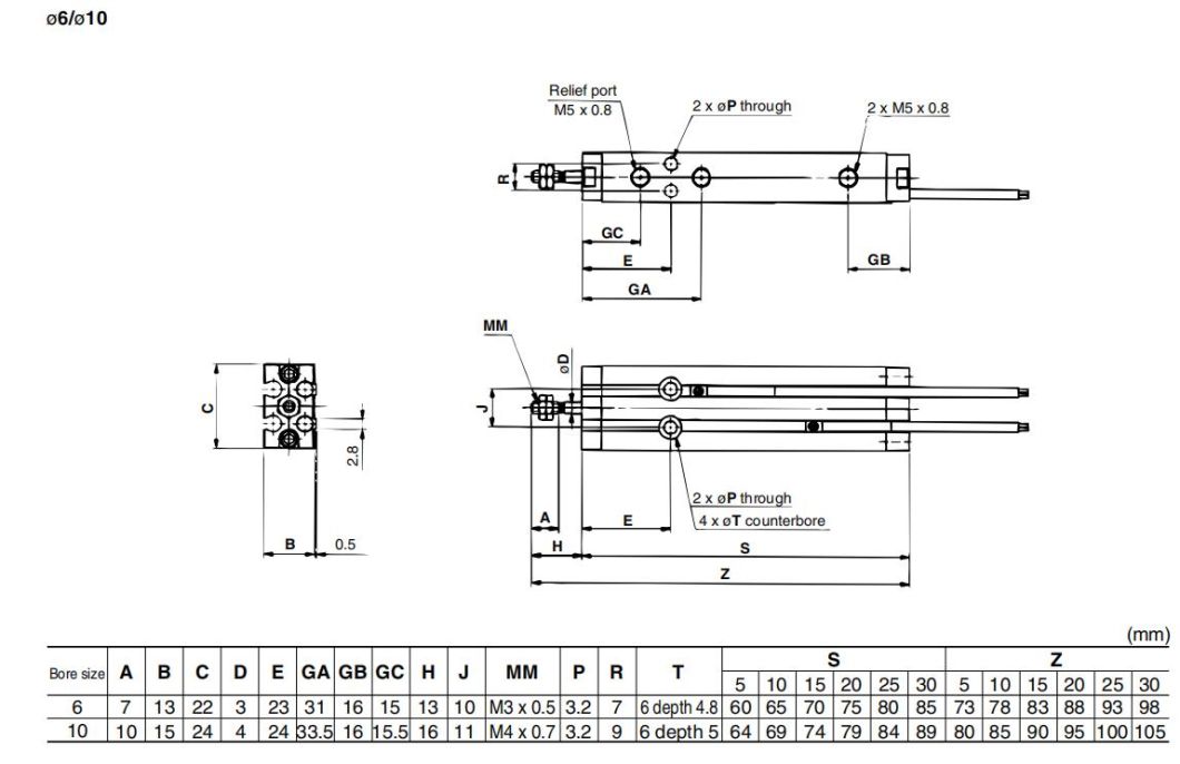 Cduk6-5/10/15/20/25/30/35/40/45 Stroke Free Mount Cylinder, Pneumatic Free Mount Cylinder