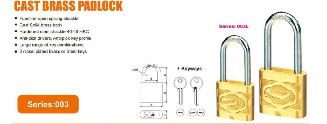 GS0003 Cast Brass Padlock, High Quality Brass Padlock, Top Security Brass Padlock, ISO9001 Passed Brass Padlock