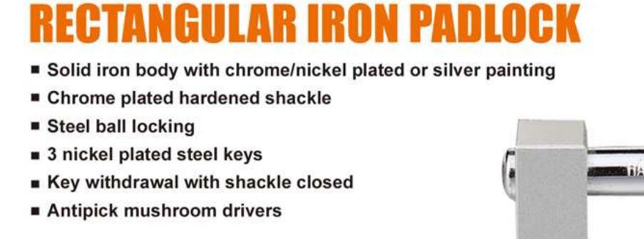 GS0098 Retangular Chrome Painted Iron Padlock, High Quality Iron Padlock, ISO9001 Passed Iron Padlock, Iron Padlock