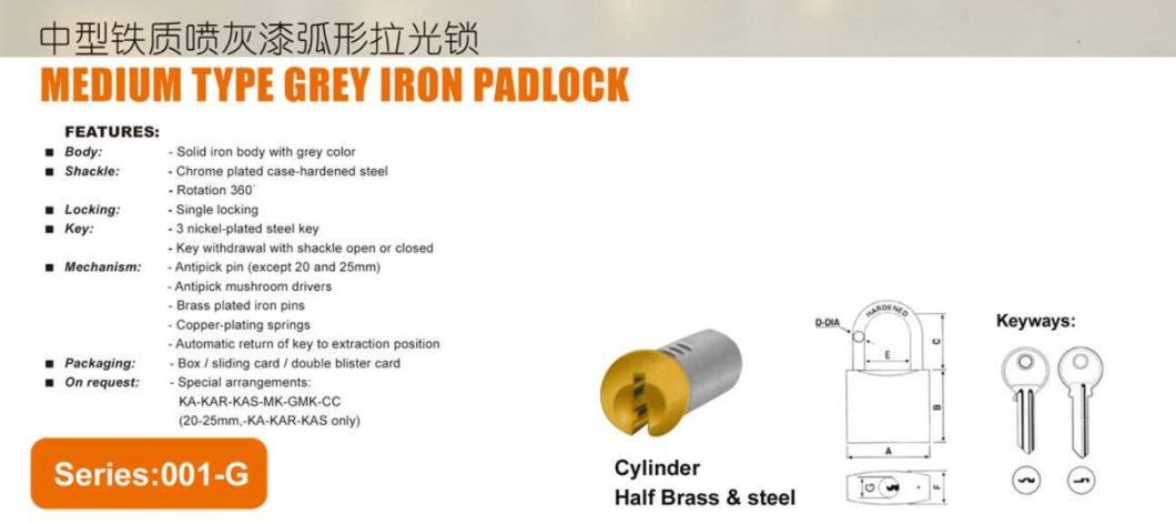 GS0001-G Medium Grey Iron Padlock, High Quality Grey Padlock, ISO9001 Passed Grey Padlock, Padlock