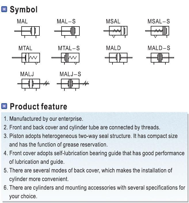Mal32-25/50/75/100/125/150/175/200/300/350/400/450/500 Aluminum Alloy Mini Cylinder, Pneumatic Mini Cylinder