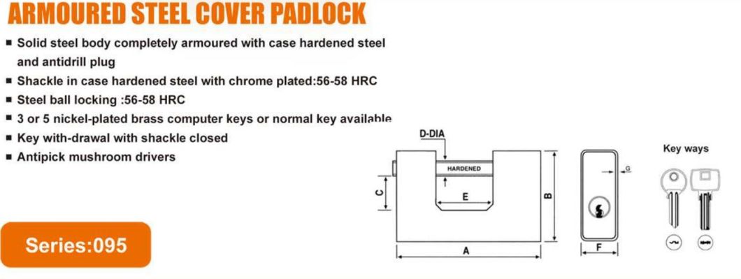 GS0095 Armoured Cover Steel Padlock, High Quality Stainless Steel Padlock, ISO9001 Passed Stainless Steel Padlock, Chrome Plated Iron Padlock