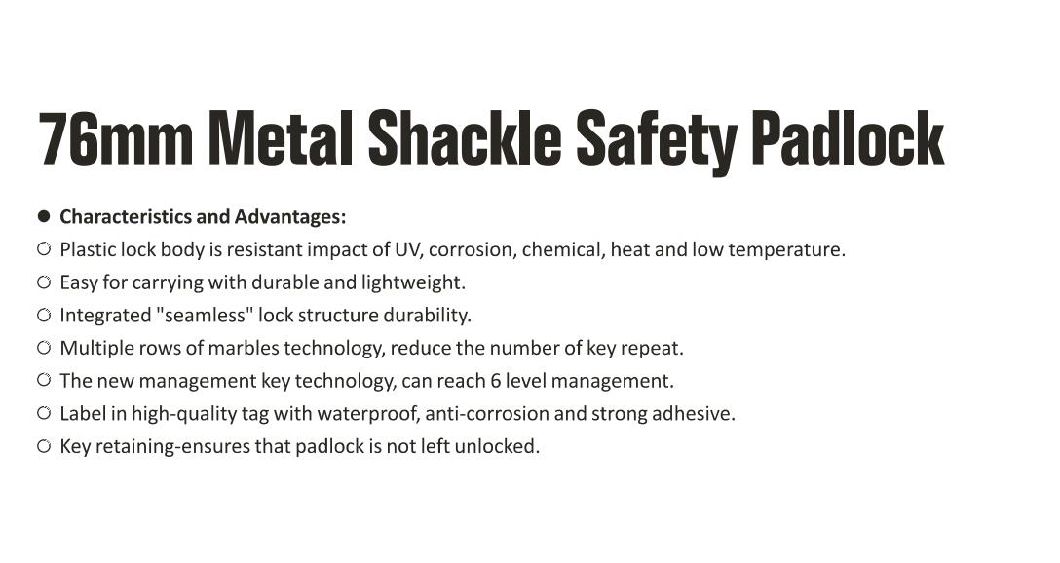 GS-8552 Long Shackle Safety Padlock, 76mm Metal Schackl Safety Padlock, High Quality Safety Padlock