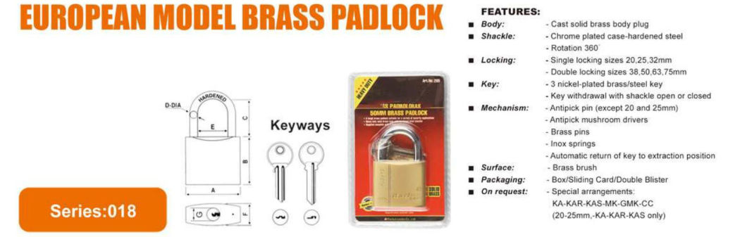 GS0018 European Model Brass Padlock, High Quality Brass Padlock, Top Security Brass Padlock, ISO9001 Passed Brass Padlock