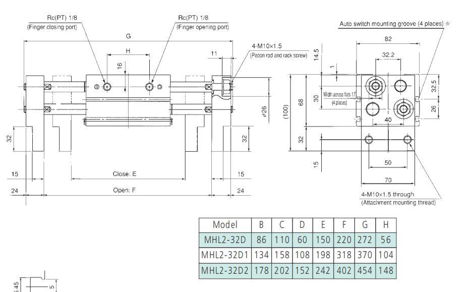 Mhl2-10/D/D1/D2/DN Pneumatic Air Gripper, Mhl2-10d Series Pneumatic Parallel Type Air Gripper Cylinder, Mhl2-10d Air Chuck