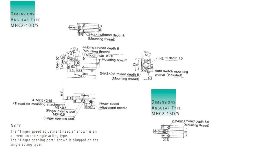 Mhc2-10d/S/Cpneumatic Air Gripper, Mhc2 -10d Pneumatic Air Gripper Cylinder, Mhc2-10d Air Chuck