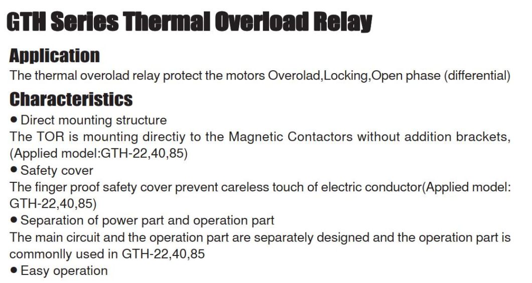 Gth-22 Thermal Overload Relay, ISO9001 Passed High Quality Thermal Relay, CE Proved Thermal Overload Relay