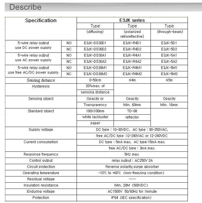 E3jk- Ds30A1 Voltage AC 12-240V Photoelectric Sensor Switch, Photoelectric Sensor Switch, CE Proved Photoelectric Sensor Switch