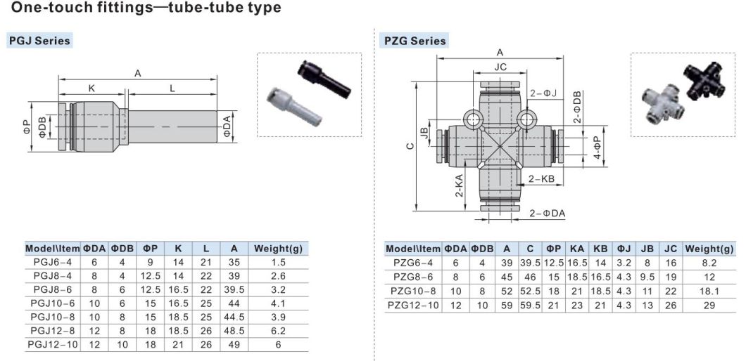 Pg6-4/8-4/8-6/10-4/10-6/10-8/12-8/12-10/14-10/14-12/16-12/16-14 Pneumatic Fittings, Pg Series One-Touch Fittings, Pg Air Quick Connector
