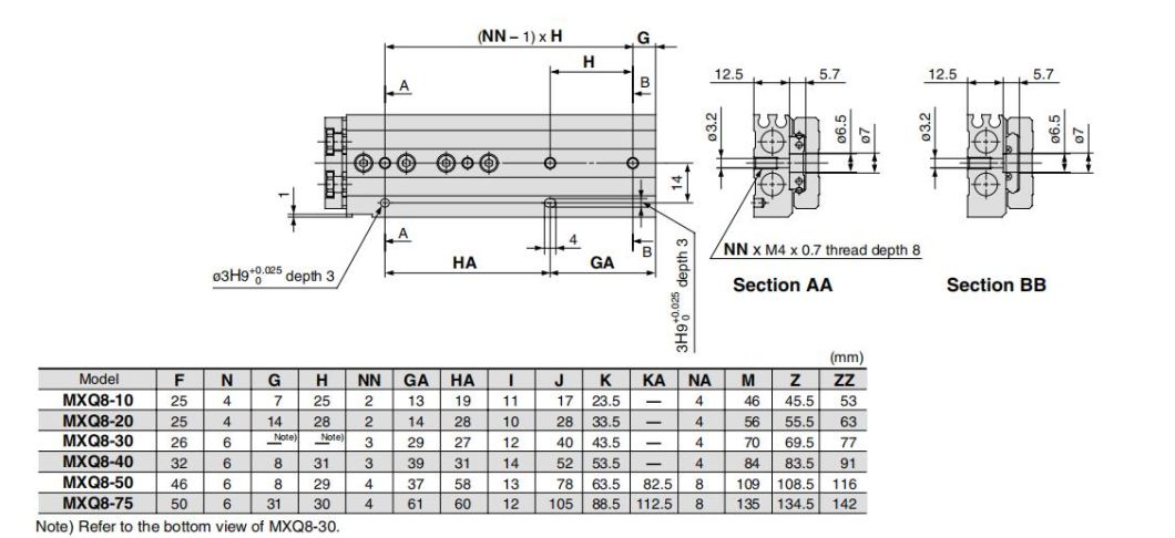 Mxq8-10/20/30/40/50/75 Stroke Air Slide Table, Mxq Series Alluminum Alloy Air Slide Tabe Cylinder, Pneumatic Slide Table Cylinder
