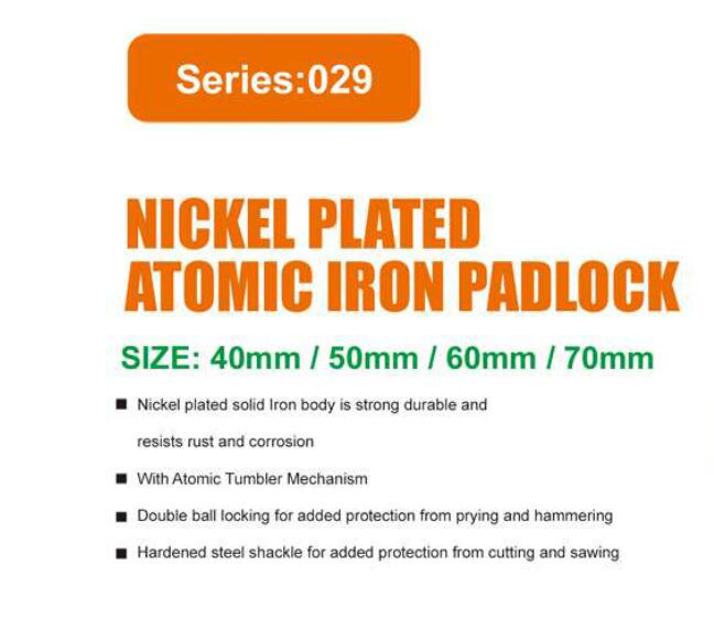 GS0029-1 Nickle Plated Atomic Iron Padlock, High Quality Iron Padlock, ISO9001 Passed Iron Padlock, Atomic Iron Padlock