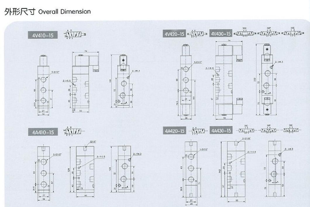 4V430c-15 Pneumatic Solenoid Valve, Electrical Control Pneumatic Solenoid Valve, Solenoid Aluminum Alloy Single Coil 5/2 Way Pneumatic Electro Valve