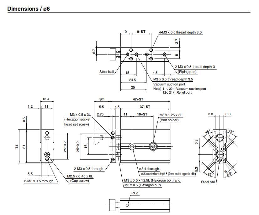 Cxsjm6-10/20/30/40/50 Stroke Dual Rod Cylinder, Compact, Slide Bearing, Cxsjm Compact Cylinder, Pneumatic Compact Cylinder
