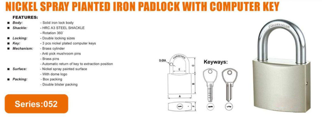 GS0052 Nickle Spray Painted Iron Padlock, High Quality Grey Padlock, ISO9001 Passed Grey Padlock, Padlock