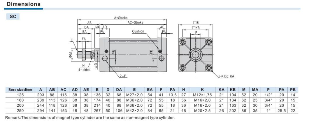 Sc320-50/75/100/125/150/175/200/250/300/350/400/450/500/600/650/700/750/800/900/1000 Strok Standard Cylinder, Common Standard Cylinder