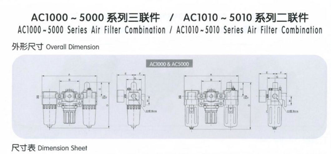 AC5000-06/10 Air Filter Combination Filter; Air Source Treament Unit; Pneumatic Air Cource Treatment Unit