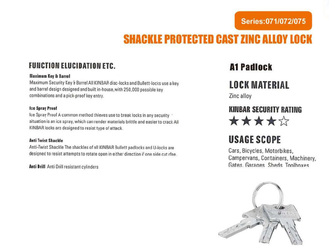 GS0071 Shackle Protected Cast Zinc Alloy Padlock, High Quality Aluminum Padlock, ISO9001 Passed Zinc Alloy Padlock
