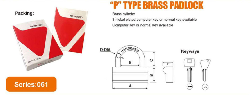 GS0061p Type Brass Padlock with Crossed Key, High Quality Brass Padlock, Top Security Brass Padlock, ISO9001 Passed Brass Padlock