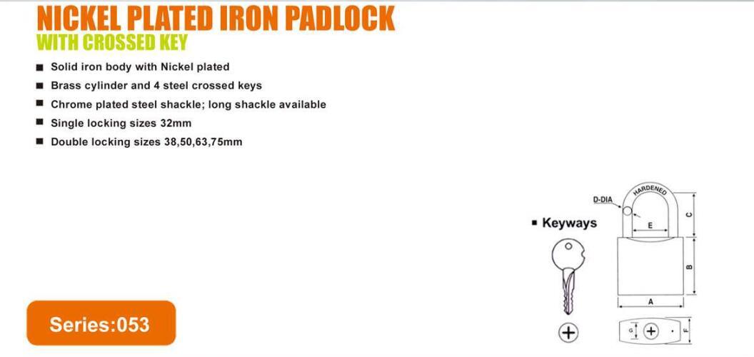 GS0053 Nickle Plated Iron Padlock, High Quality Iron Padlock, ISO9001 Passed Chrome Plated Padlock, Padlock