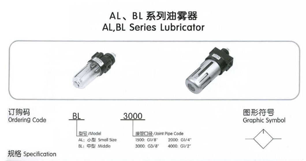 Bl2000 Lurbricator, Bl2000 Pneumatic Air Source Treatment Lubricator, Air Source Lubricator