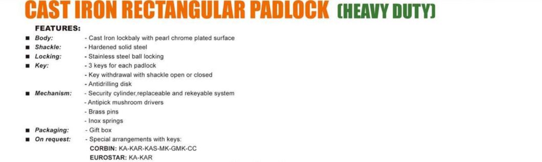 GS2031 Cast Rectangular Heavy Duty Iron Padlock, High Quality Grey Padlock, ISO9001 Passed Grey Padlock, Padlock