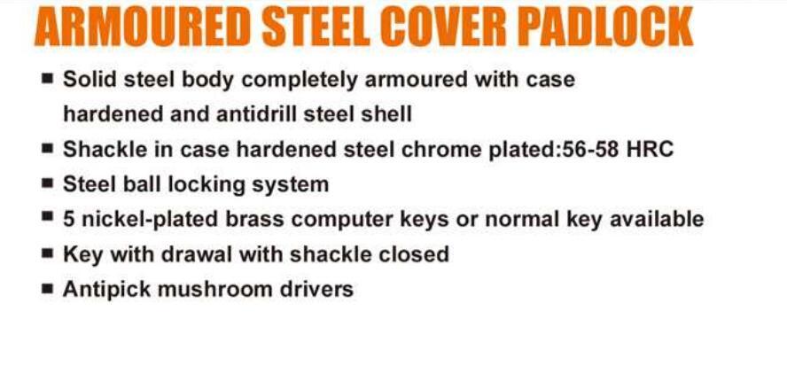 GS0096 Armoured Covered Stainless Steel Padlock, High Quality Stainless Steel Padlock, ISO9001 Passed Stainless Steel Padlock, Chrome Plated Iron Padlock