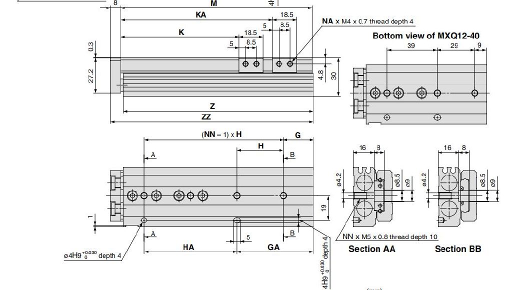 Mxq12-10/20/30/40/50/75/100 Stroke Air Slide Table, Mxq Series Alluminum Alloy Air Slide Tabe Cylinder, Pneumatic Slide Table Cylinder