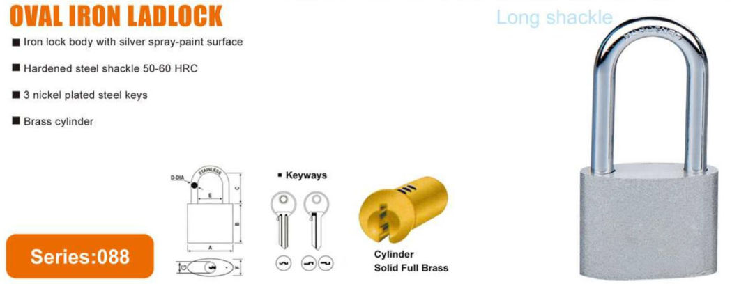 GS0088 Oval Iron Padlock, High Quality Grey Padlock, ISO9001 Passed Grey Padlock, Padlock