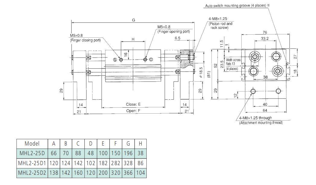 Mhl2-40/D/D1/D2/DN Pneumatic Air Gripper, Mhl2-25D Series Pneumatic Parallel Type Air Gripper Cylinder, Mhl2-25D Air Chuck