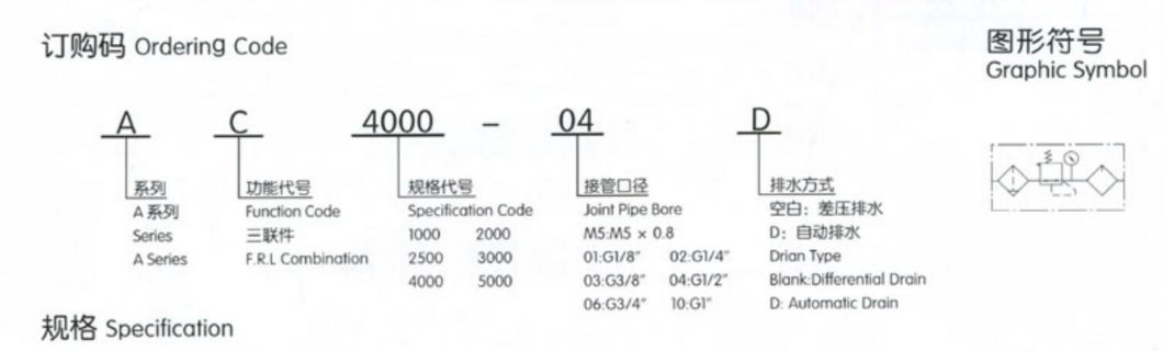 AC5000-06/10 Air Filter Combination Filter; Air Source Treament Unit; Pneumatic Air Cource Treatment Unit