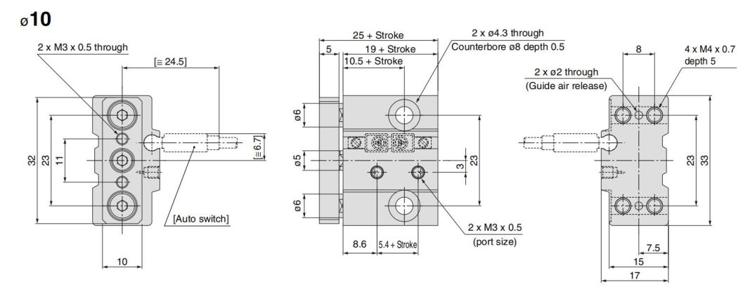 Mgj6-5/10/15/20 Series Miniature Guide Cylinder, Three Axis Cylinder, Three-Rod Guide Cylinder, High Quality Miniature Guide Rod Cylinder