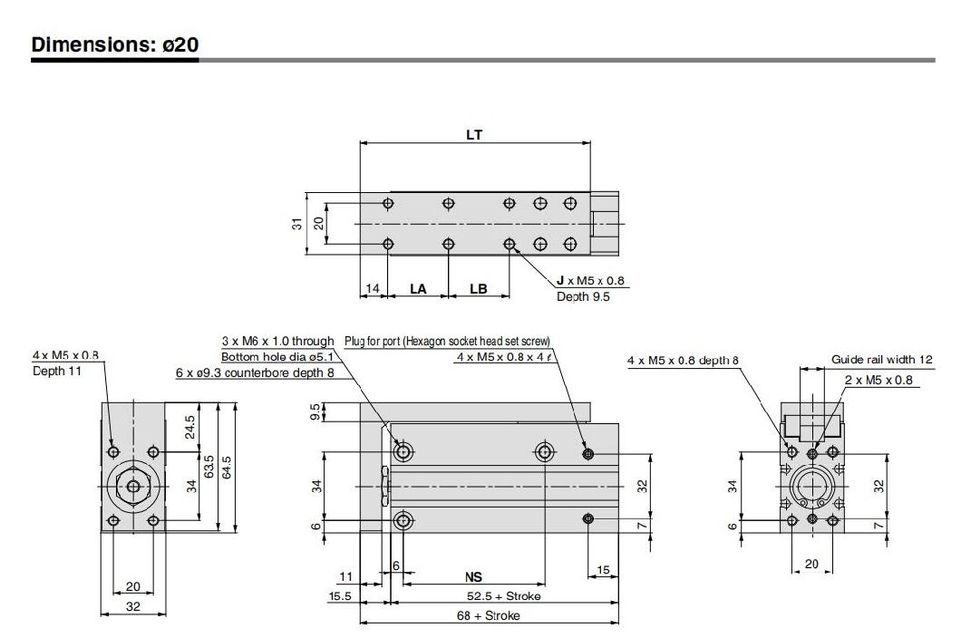 Mxq20-10/20/30/40/50/75/100/125 Stroke Air Slide Table, Mxq Series Alluminum Alloy Air Slide Tabe Cylinder, Pneumatic Slide Table Cylinder