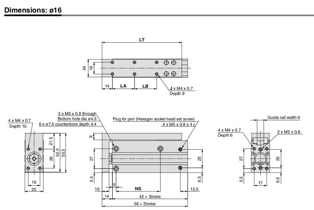 Mxq16-10/20/30/40/50/75/100/125 Stroke Air Slide Table, Mxq Series Alluminum Alloy Air Slide Tabe Cylinder, Pneumatic Slide Table Cylinder