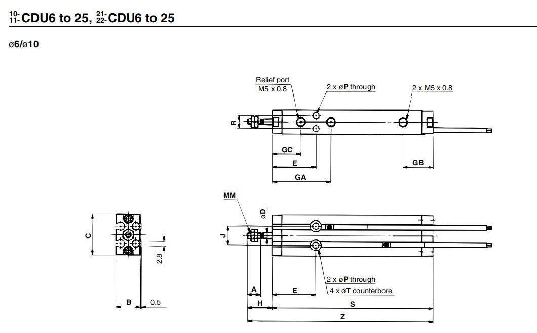 Cdu10-5/10/15/20/25/30/35/40/45/50/60/ Stroke Free Mount Cylinder, Pneumatic Free Mount Cylinder