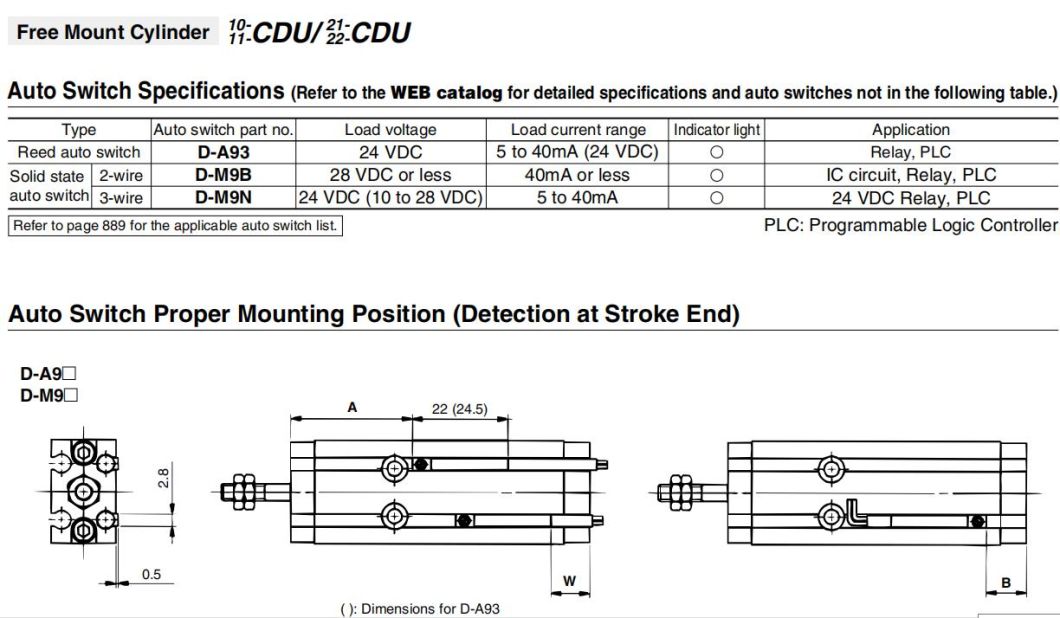 Cdu10-5/10/15/20/25/30/35/40/45/50/60/ Stroke Free Mount Cylinder, Pneumatic Free Mount Cylinder