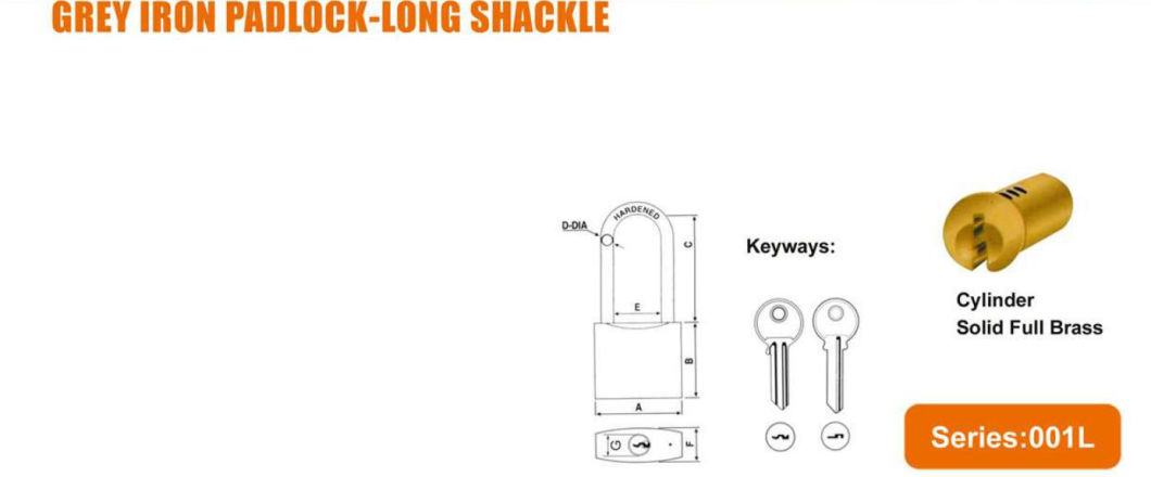 GS0001L Long Shackle Grey Iron Padlock, High Quality Grey Padlock, ISO9001 Passed Grey Padlock, Padlock