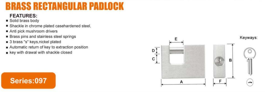 GS0097 Brass Retangular Padlock, High Quality Brass Padlock, Top Security Brass Padlock, ISO9001 Passed Brass Padlock