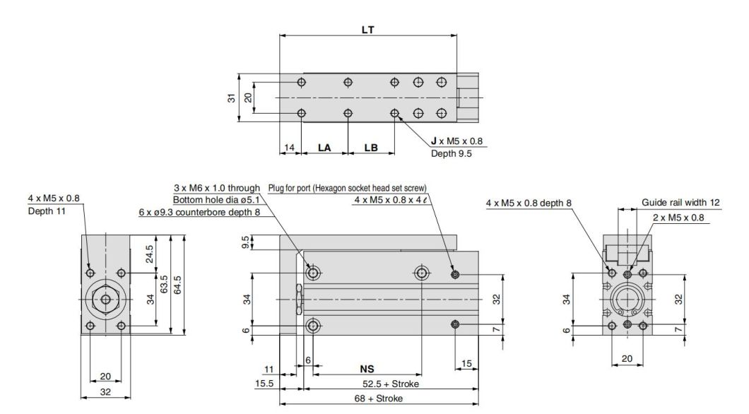 Mxh20-5/10/20/30/40/50/60 Stroke Air Slide Table, Mxs Series Alluminum Alloy Air Slide Tabe Cylinder, Pneumatic Slide Table Cylinder