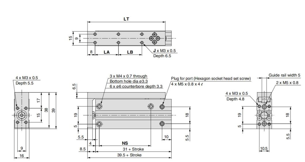 Mxh6-5/10/20/30/40/50/60 Stroke Air Slide Table, Mxs Series Alluminum Alloy Air Slide Tabe Cylinder, Pneumatic Slide Table Cylinder