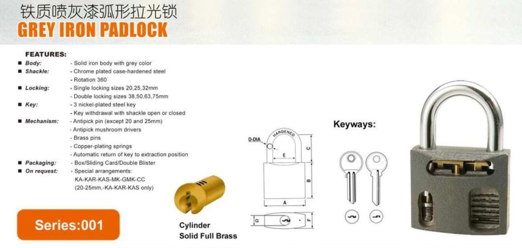 GS0001 Grey Iron Padlock, High Quality Grey Padlock, ISO9001 Passed Grey Padlock, Padlock