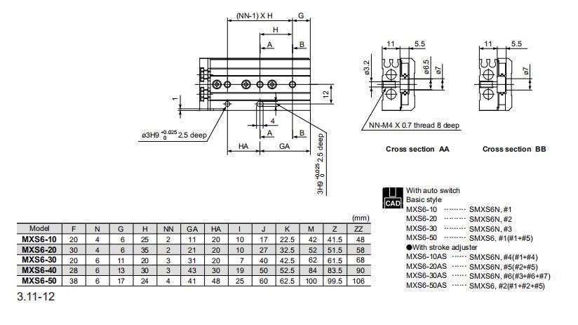 Mxs6-10/20/30/40/50 Stroke Air Slide Table, Mxsseries Alluminum Alloy Air Slide Tabe Cylinder, Pneumatic Slide Table Cylinder