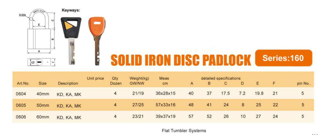 GS0160 Solid Disc Iron Padlock, High Quality Iron Padlock, ISO9001 Passed Iron Padlock, Disc Iron Padlock