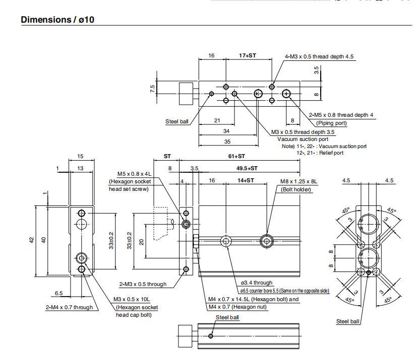 Cxsjm6-10/20/30/40/50 Stroke Dual Rod Cylinder, Compact, Slide Bearing, Cxsjm Compact Cylinder, Pneumatic Compact Cylinder