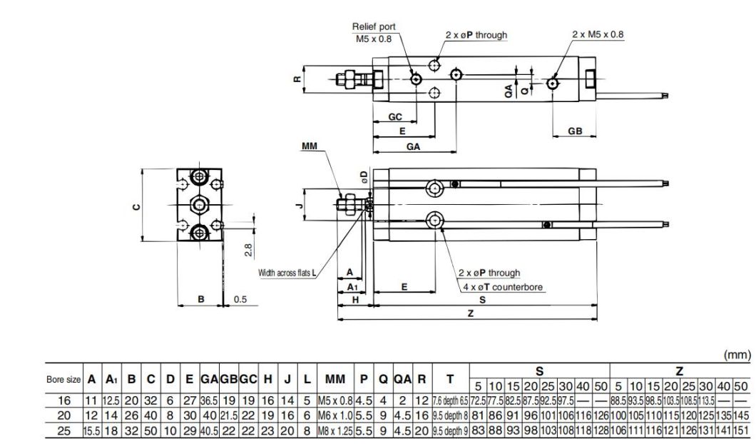 Cdu10-5/10/15/20/25/30/35/40/45/50/60/ Stroke Free Mount Cylinder, Pneumatic Free Mount Cylinder