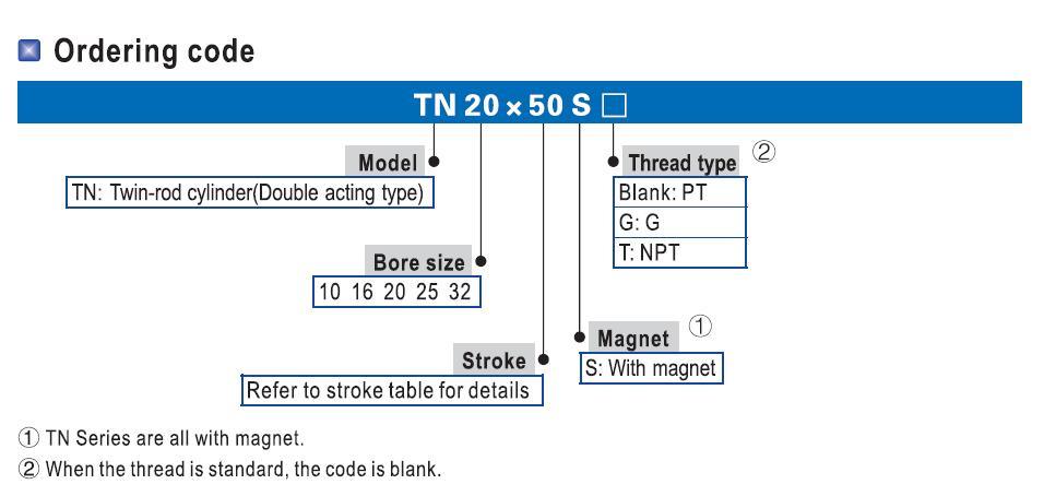 Tn32-10/15/20/25/30/35/40/45/50/55/60/70/80/90/100/125/150/175/200/250/300 Twin Rod Cylinder, Common Mini Air Piston Standard Cylinder