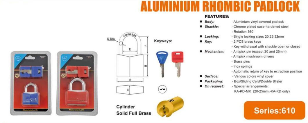GS0610 Rhombic Aluminum Padlock, High Quality Aluminum Padlock, ISO9001 Passed Aluminum Padlock